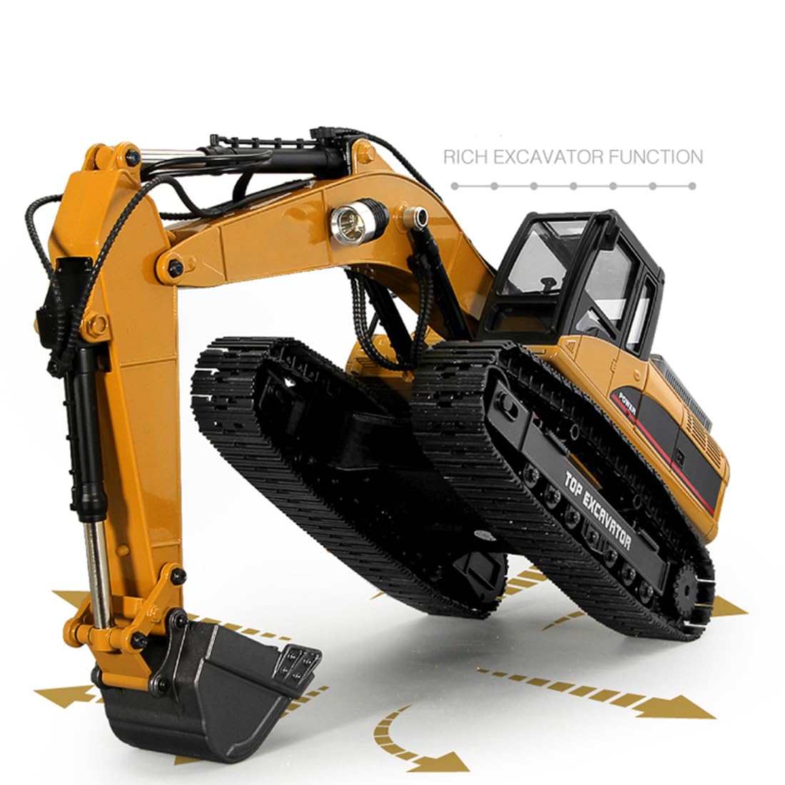 Excavadora RC 5 en 1 de metal completo 1/14, modelo de vehículo de construcción 23CH 2.4G con humo y luces, para adultos
