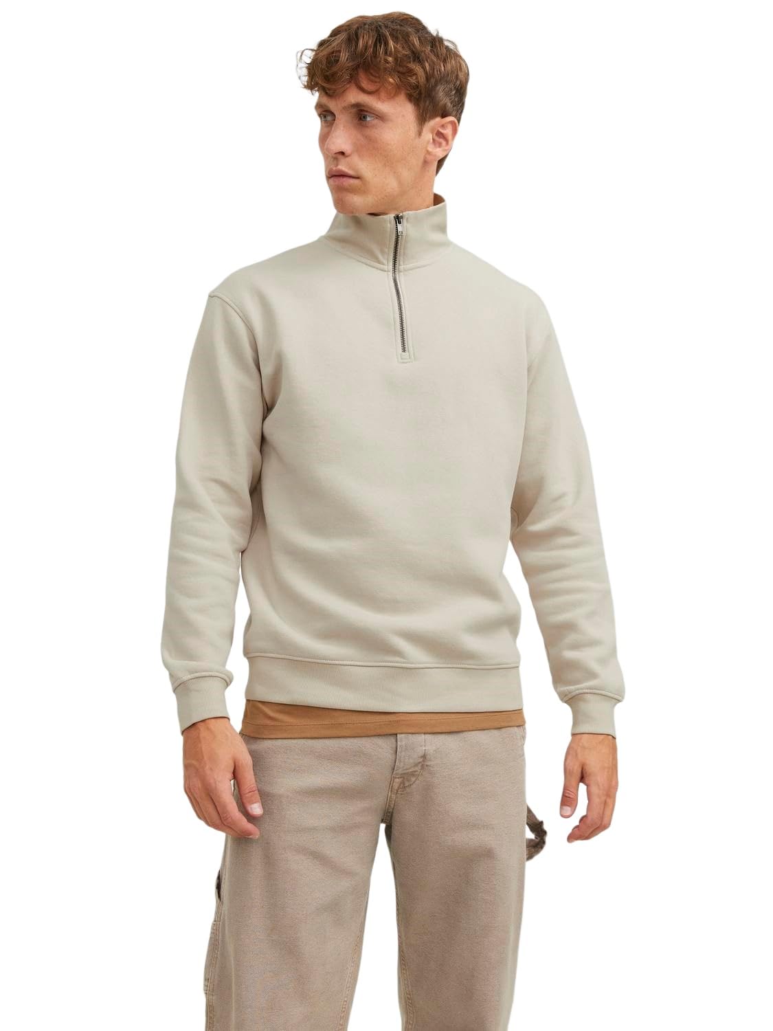 JACK & JONES Men's Jjebradley Sweat Half Zip Noos Sweatshirt, Moonbeam, L