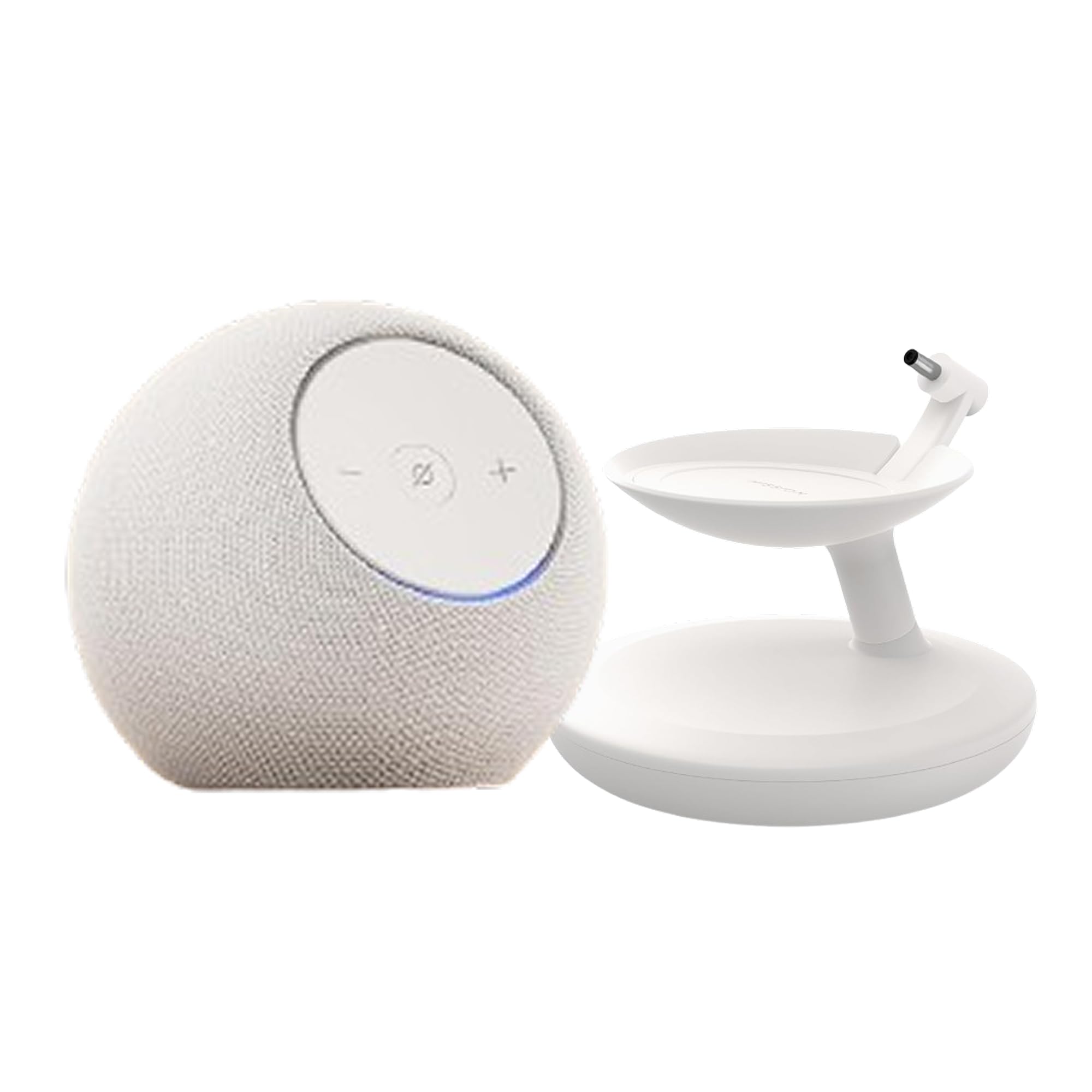 Amazon Echo Dot Max + Nuovo supporto da tavolo per Echo Dot Max con porte di ricarica USB-C, Made for Amazon
