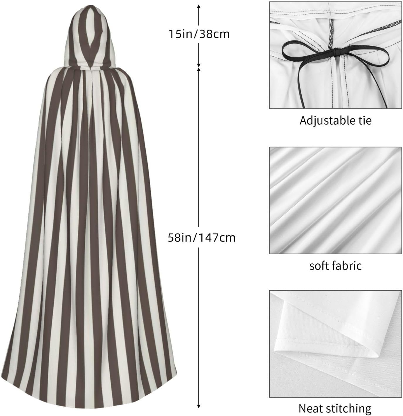 SSIMOO Brown Stripe Enchanting Adult Hooded Cape for Halloween and Party Costumes-Fashionable Women's Robes,Capes
