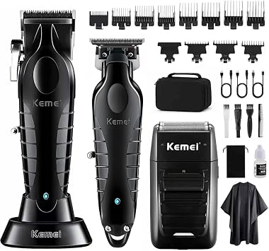 KEMEI Hair Clipper, Hair Trimmer, Beard Shaver Set for Men, Barber Kit | Professional Cordless Barber Clipper Beard Trimmer, Rechargeable Fade Clipper Haircutting Kit, KM-2296, KM-PG2299, KM-1102