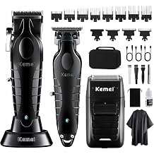 KEMEI Professional Hair Clipper, Hair Trimmer, Beard Shaver Set for Men, Electric Cordless Barber Clipper Beard Trimmer, Rechargeable Fade Clipper Haircutting Kit, Clipper Machine Black