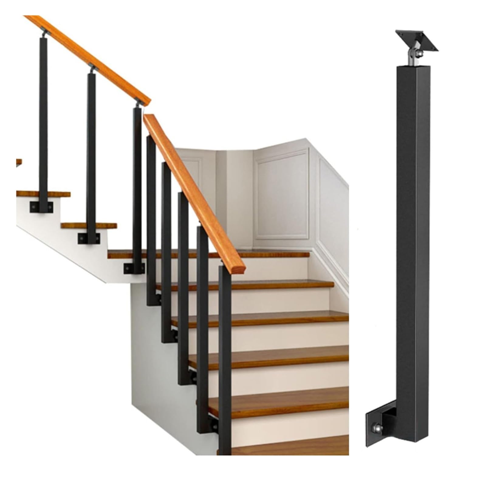 Ybnkkuxkn One Color Handrail Adjustable Stairs Banister Spindle Post Side Mount Square Stair Baluster Posts Save Space, For Stairs Balcony Grab Rails(95Cm/37.4In)