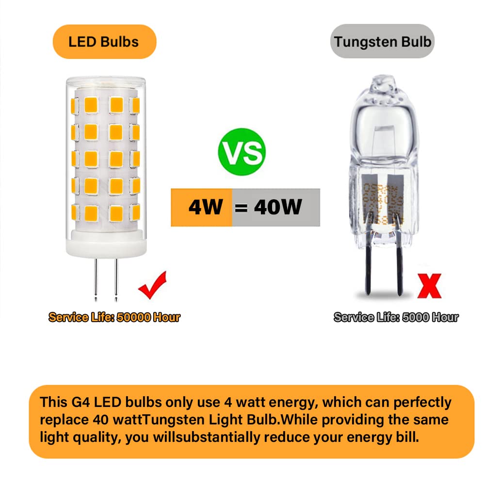 LED-Birnen 4W-400LM [40W Halogen-Äquivalent], G4-Bi-Pin-Sockel Maisbirne, 360 ° Abstrahlwinkel, flimmerfrei, Niederspannung AC DC 12 V, dimmbare G4-Glühlampen (10er-Pack)