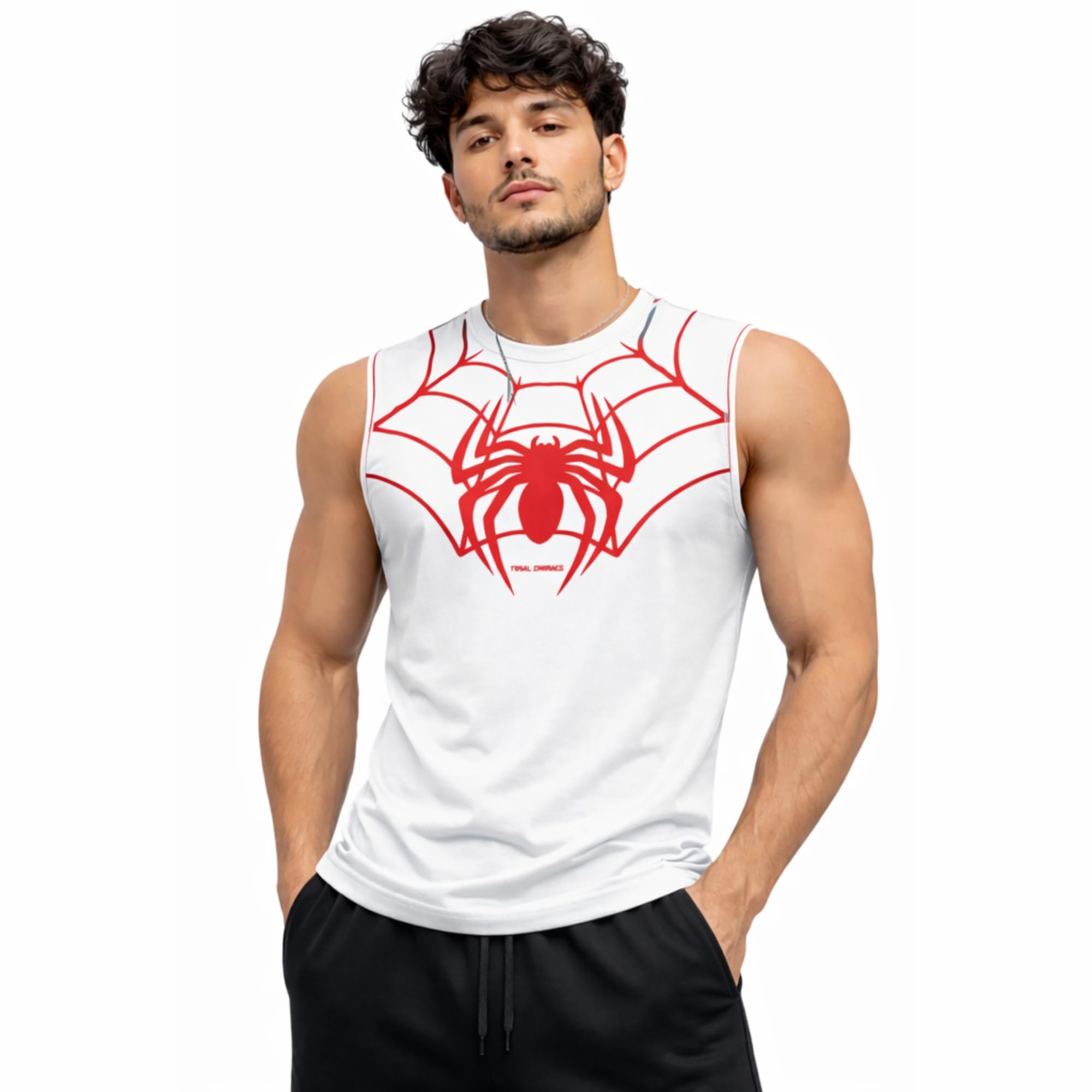 kapda kulture Sleeveless T-Shirt for Men Spider Printed Gym Tank Top | Cotton Blend Round Neck Sports Vest for Workout, Running, Fitness, Beach & Casual Wear-picture-41