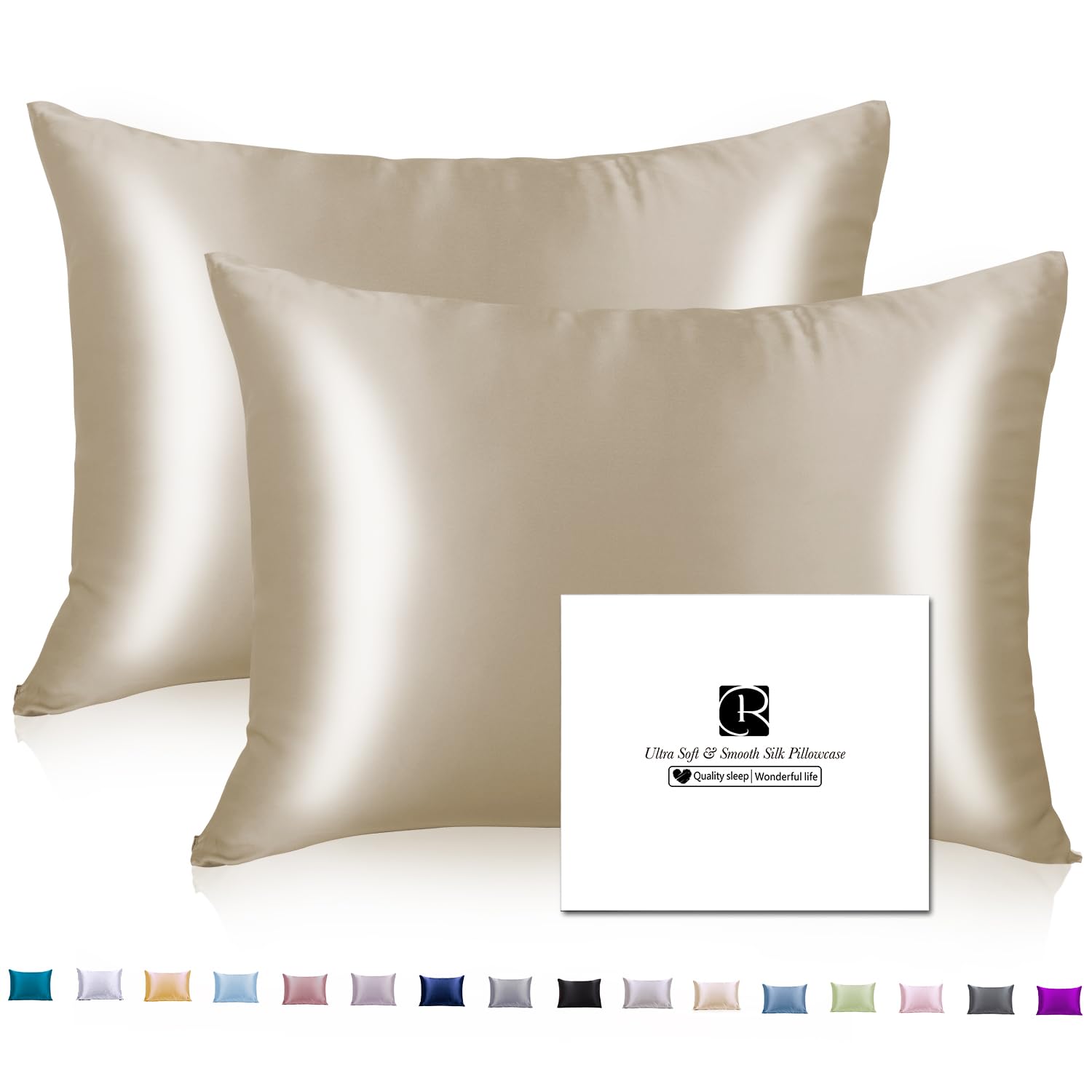 Ravmix Juego de 2 Fundas de Almohada de Seda de 40 x 60, Fundas de Almohada de Seda, para Cabello y Piel, con Cremallera Oculta, Seda de Morera por Ambos Lados, Fundas de Almohada de 40 x 60, 2