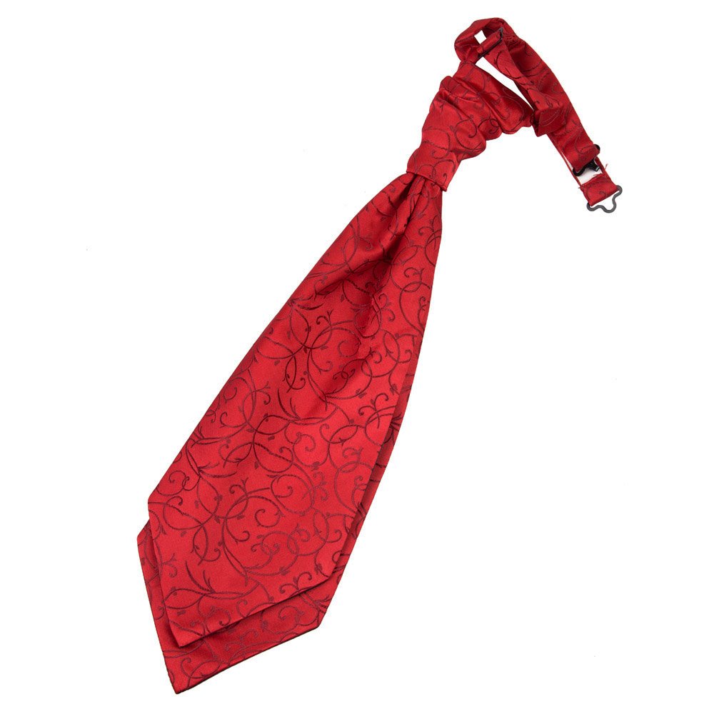 Dqt Men's Burgundy Swirl Floral Jacquard Pre-Tied Scrunchie Cravat - Wedding, Business & Formal Wear