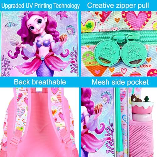 Image of CCJPX 16 inch Mermaid Backpack for Girls, 3Pcs Kids Bookbag with Lunch Box, Water Resistant Elementary School Bag for Kindergarten Preschool Toddler (Pink)