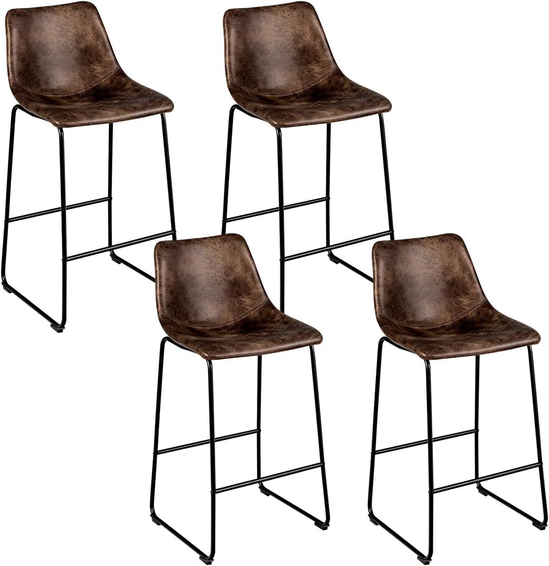 COSTWAY Set of 2 Bar Stools, Vintage Faux Suede Bar Stools, with Metal