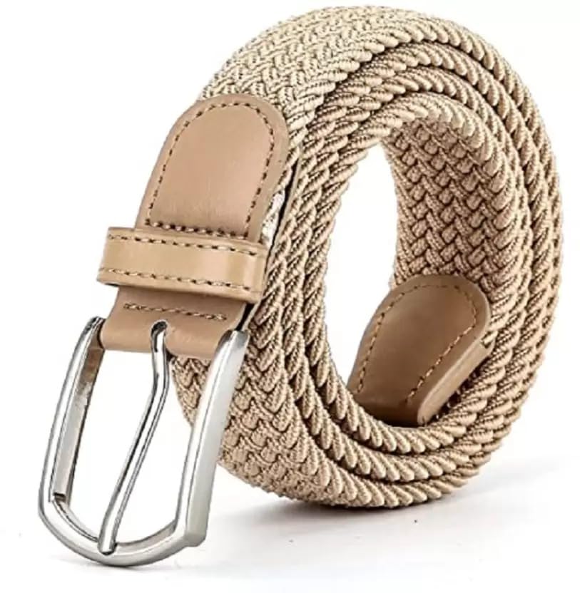 Stretchable Braided Woven Fabric Belt for Men and Women (Beige)-image-38