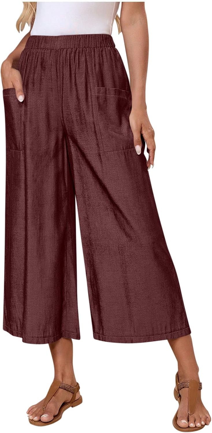 Women's High Waisted Palazzo Pants Wide Leg Casual Work Elegant Capri Pants with Pockets Women Summer Outfits 2026