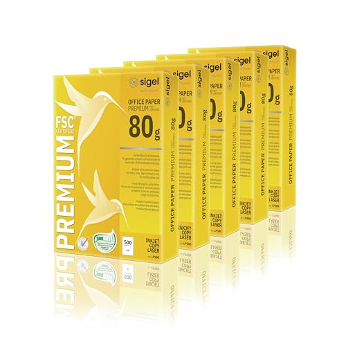 Papier A4 anti-bourrage Sigel LP500 80 g imprimable 2 côtés lot de 2500 feuilles