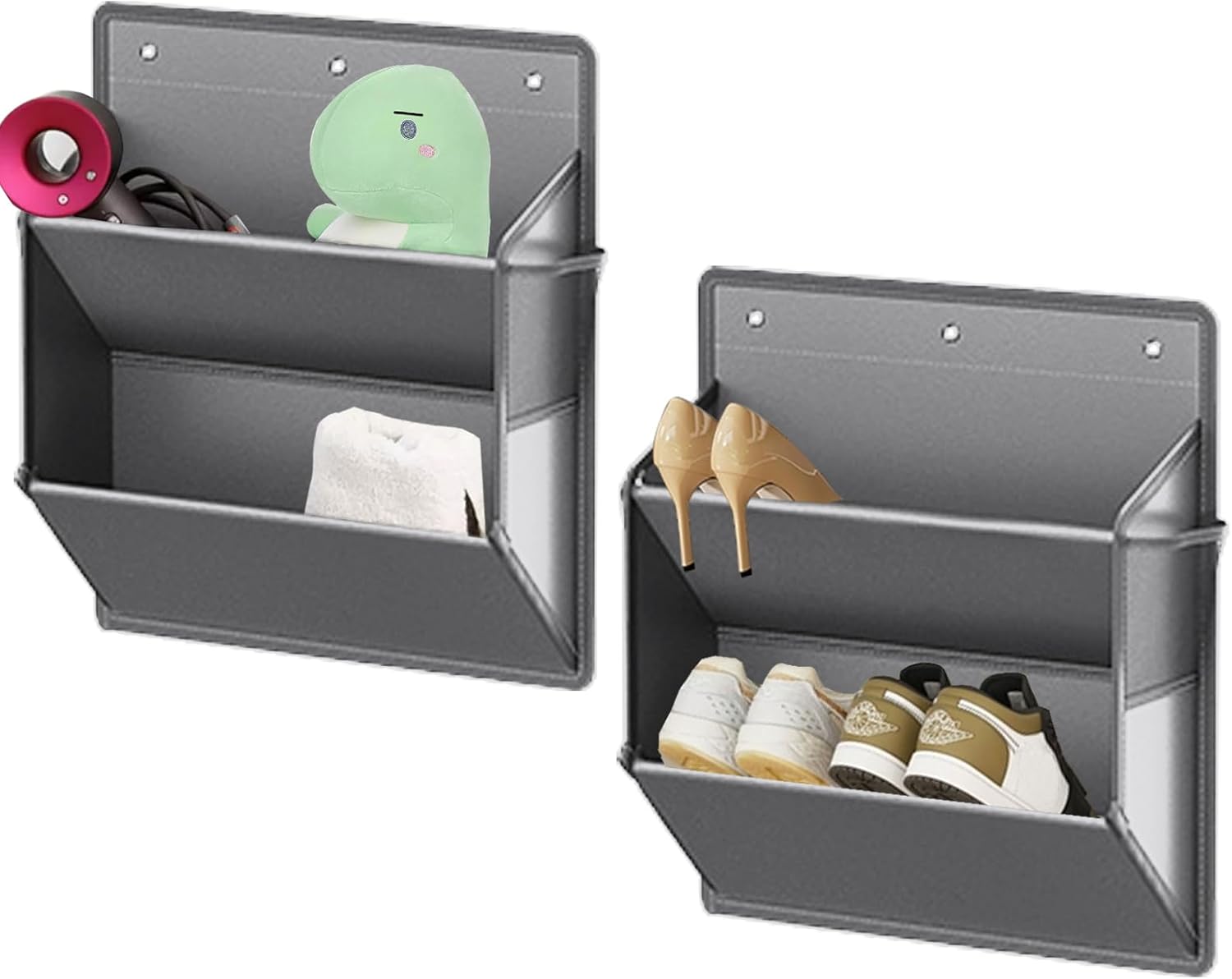 2 Pack RV Shoe Storage with Adhesive hook,Over the Door Shoe Rack,Heavy Duty Oxford Fabric Wall Hanging Organizer with Large Deep Pocket for Camper,Narrow Space Saving Closet Organizers(Grey, 2-Grids) Grey 2-Grids