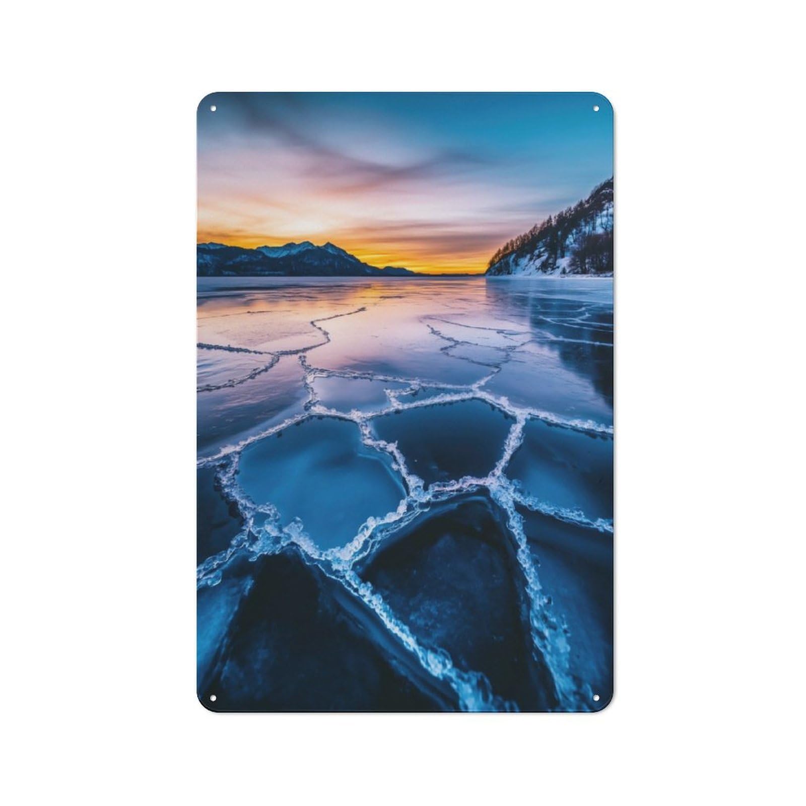 Junmoney Frozen Lake Sunset 30X20cm Vintage Metal Plaque With For Garage Or Workshop, A Christmas Gift For People Styling Garage And Workshop