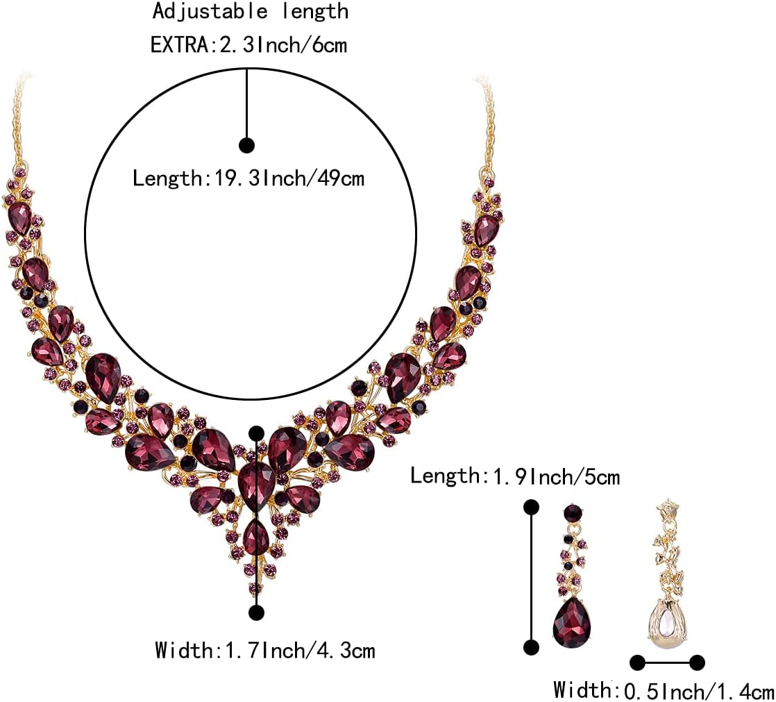 BriLove Women's Wedding Bridal Austrian Crystal Teardrop Cluster Statement Necklace Dangle Earrings Jewelry Set - Image 5