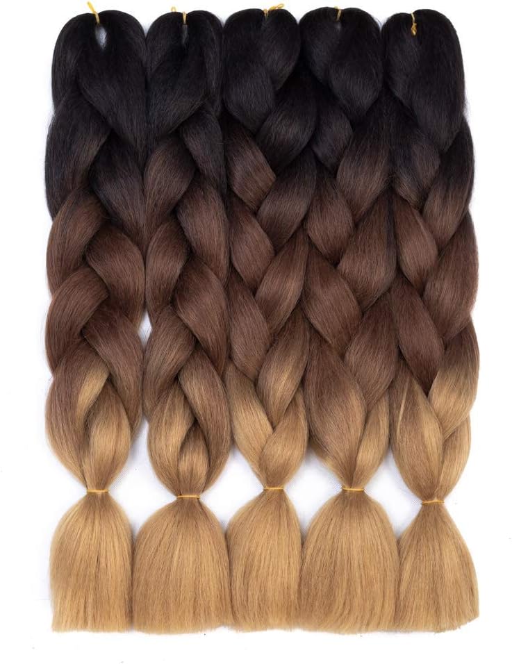 Ombre Braiding Hair Kanekalon Synthetic Braiding Hair Extensions 5pcs/lot 24inch Jumbo Braiding Hair (Black-Dark brown-Light brown)