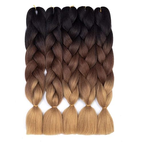 Kanekalon - Paquete de 5 extensiones de cabello para trenzado oscuro jumbo cabello sintético jumbo para trenzado de 24 pulgadas