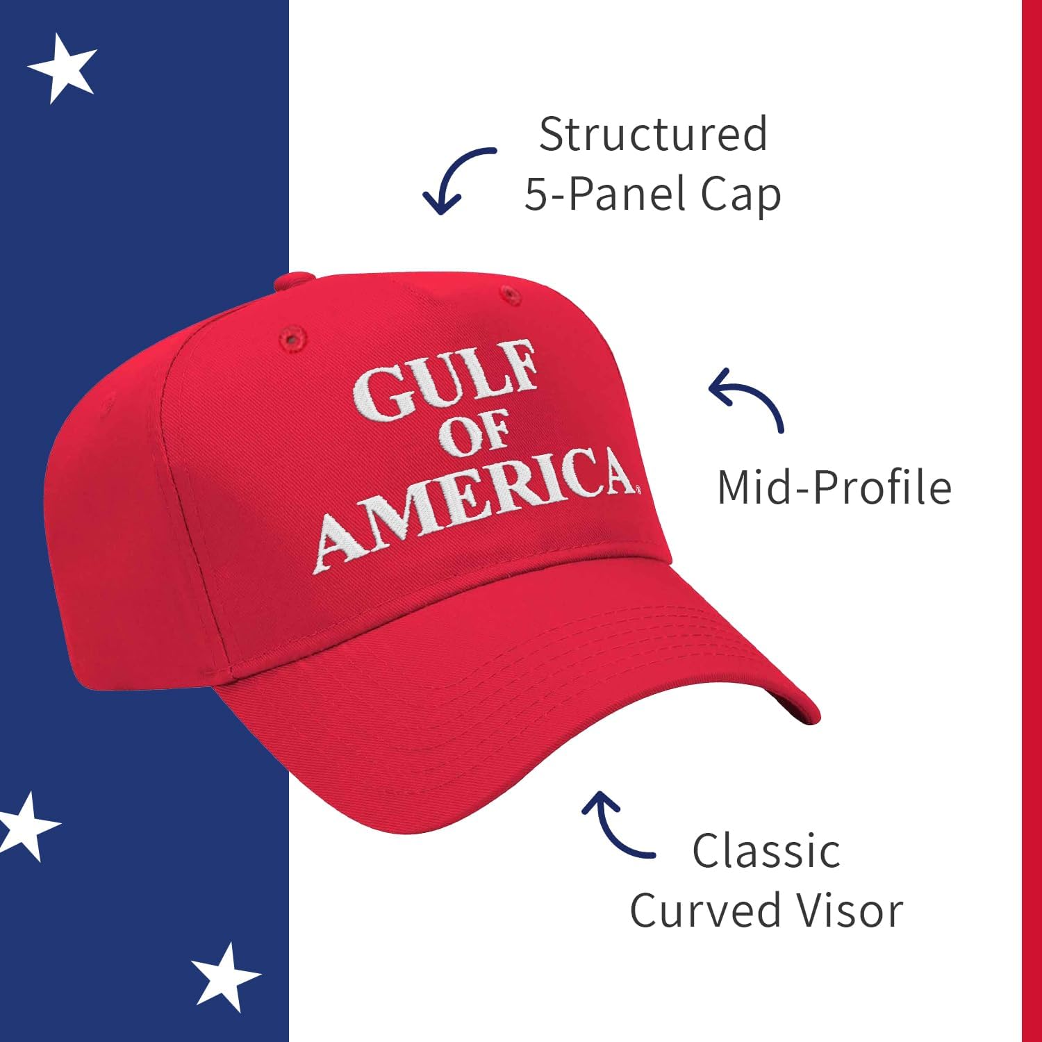 Gulf of America Hat - Baseball Cap - Stitch Embroidered in USA - America, Patriotic, Patriot - Gulf of Mexico - Adjustable