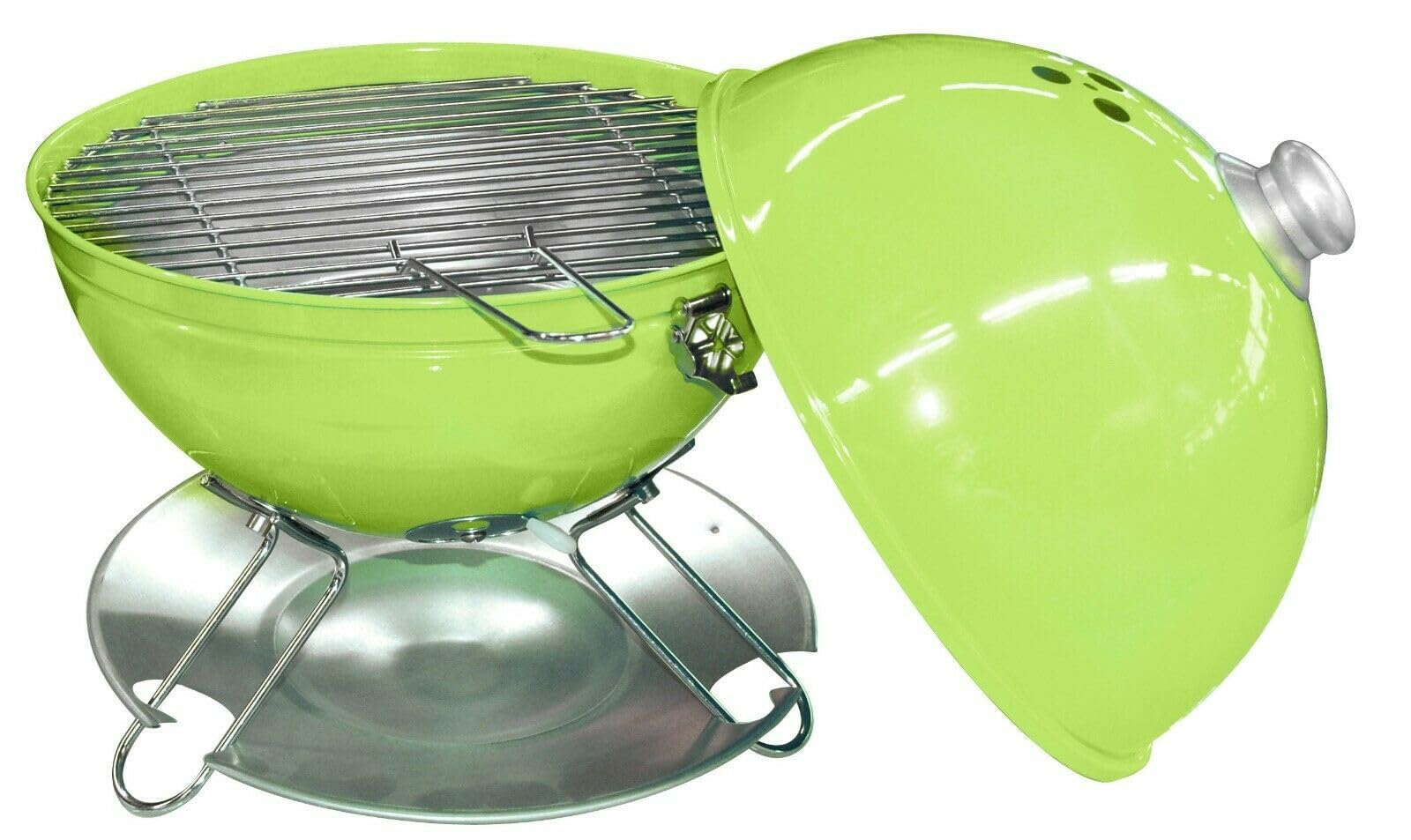 Urban Living Green Sunnydays Portable Enamelled Steel Bbq Grill, 29Cm ⌀ | 43Cm Freestanding Bucket Barbecue For Camping & Outdoor Cooking/Grilling | Small Table Top Travel Bbq With Ventilated Chrome Lid & Ash Bowl