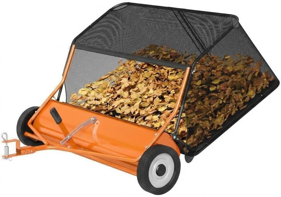 52" Heavy-Duty Tow-Behind Lawn Sweeper,27 cu.ft. Large-Capacity Grass & Leaf Collector for Tractors & ATVs, Adjustable Height with Easy Dump Rope, Efficient Yard Debris Removal for Lawn Care
