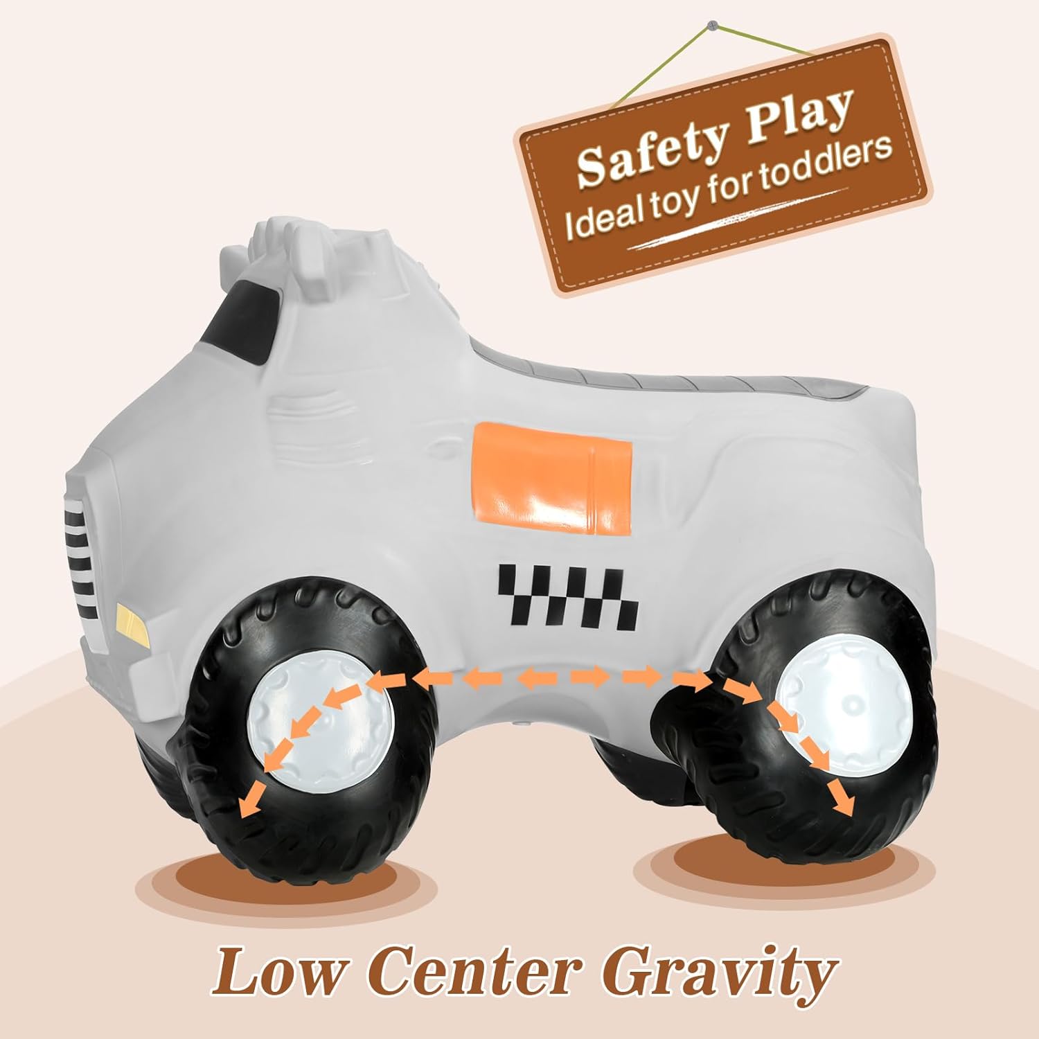 INPANY Kids Car Bouncy Hopper Toys, Toddlers Ride on Car, Inflatable Hopping Toys, Bouncing Buddies, Rubber Bouncer, Outdoor Indoor Birthday Gifts Toy for 2 3 4 Yr Girl Boy, Grey