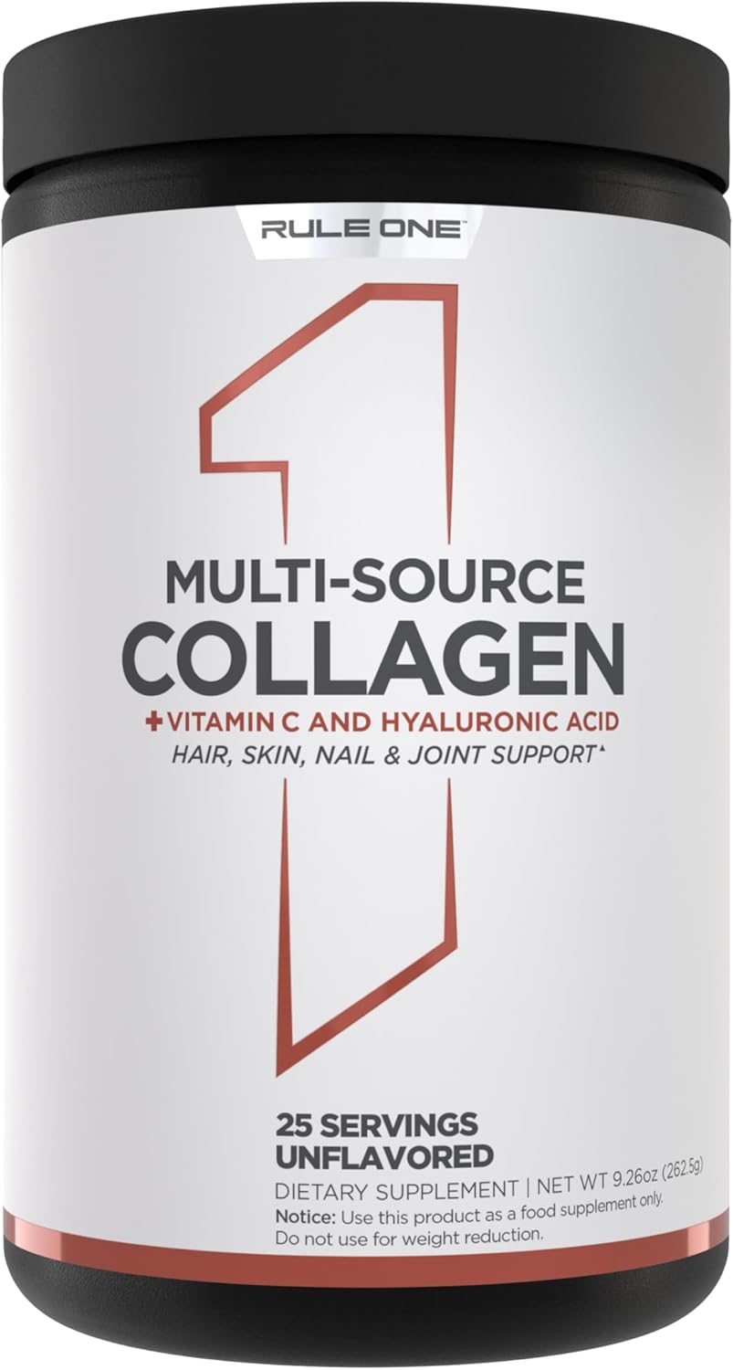 Rule 1 Multi-Source Collagen Powder - Bovine, Chicken, Fish & Eggshell Collagen Sources + Hyaluronic Acid & Vitamin C for Hair, Skin, & Nail Support (25 Servings, Unflavored)