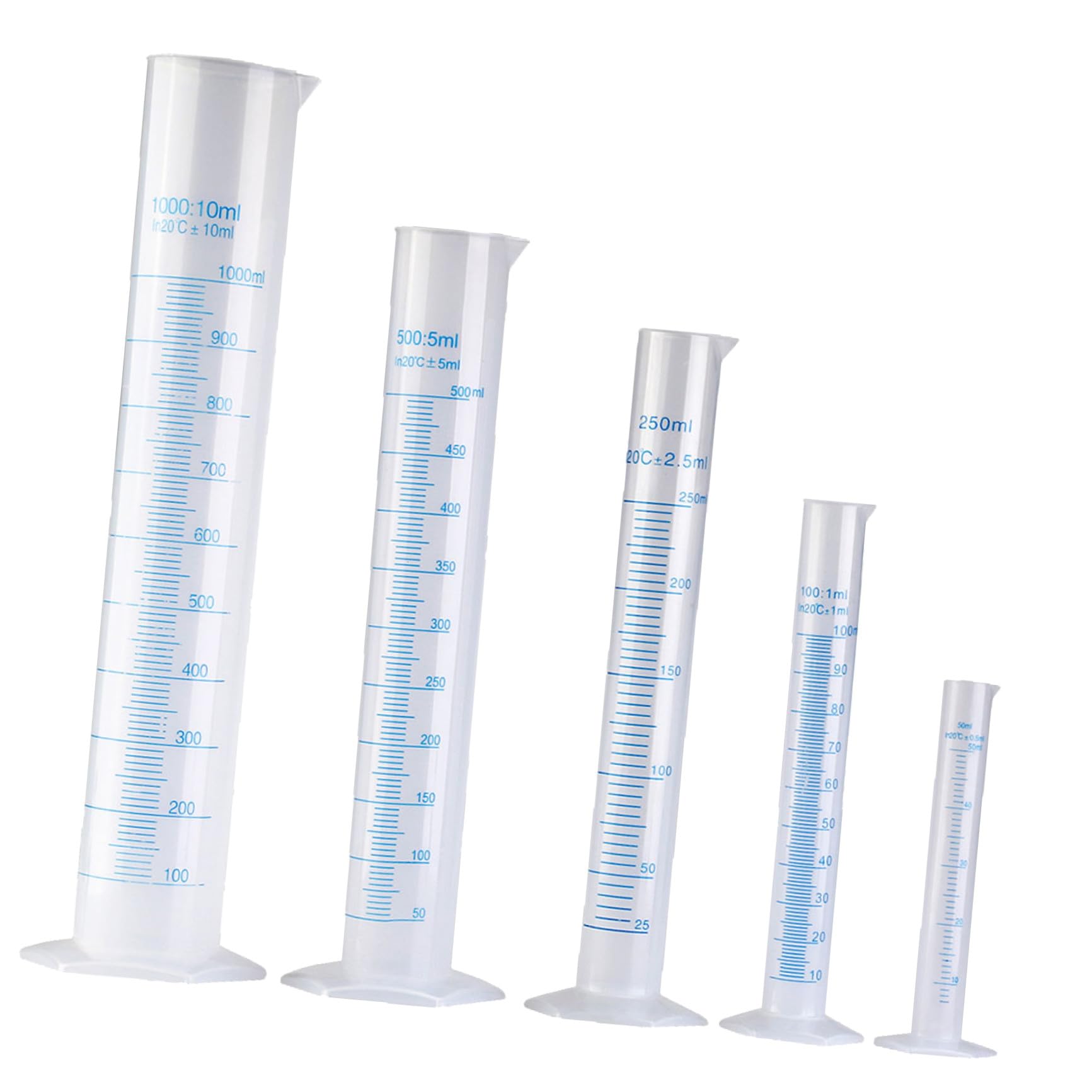 iplusmile Misurino Cilindri Graduati in Plastica 5 Pezzi Base Pentagonale e Capacità da 50ml a 1000ml per Misurazione Liquidi da Laboratorio e Processi Chimici