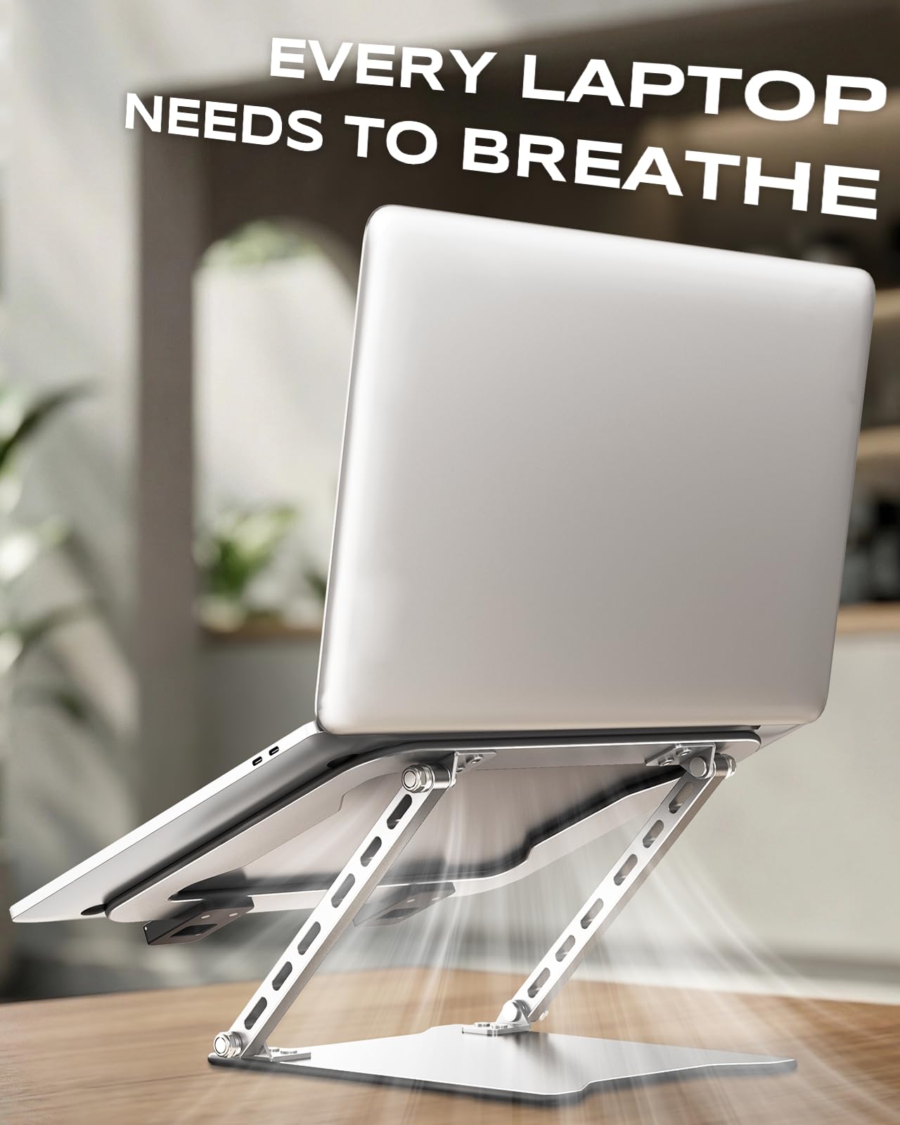 RIWUCT Supporto portatile ultra sottile per scrivania, regolabile in altezza e supporto a doppia barra per computer portatile, supporto ventilato per computer portatile, compatibile con MacBook/Dell