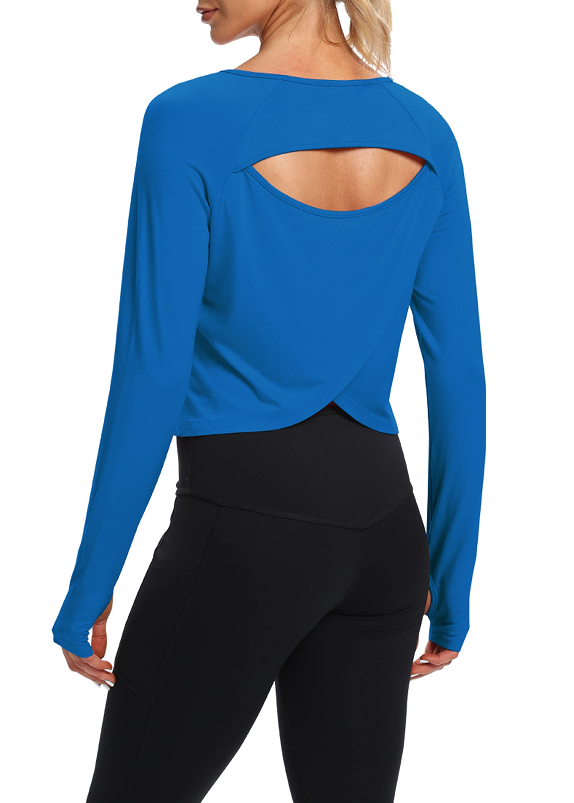 Bestisun Long Sleeve Workout Running Shirts Athletic Yoga Gym Crop Tops for Women