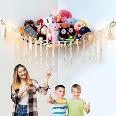 ecofynd Stuffed Soft Toy Organizer, Animal Toy Hammock, Hanging Cotton Storage, Boho Large Corner Plush Toys, Net Holder