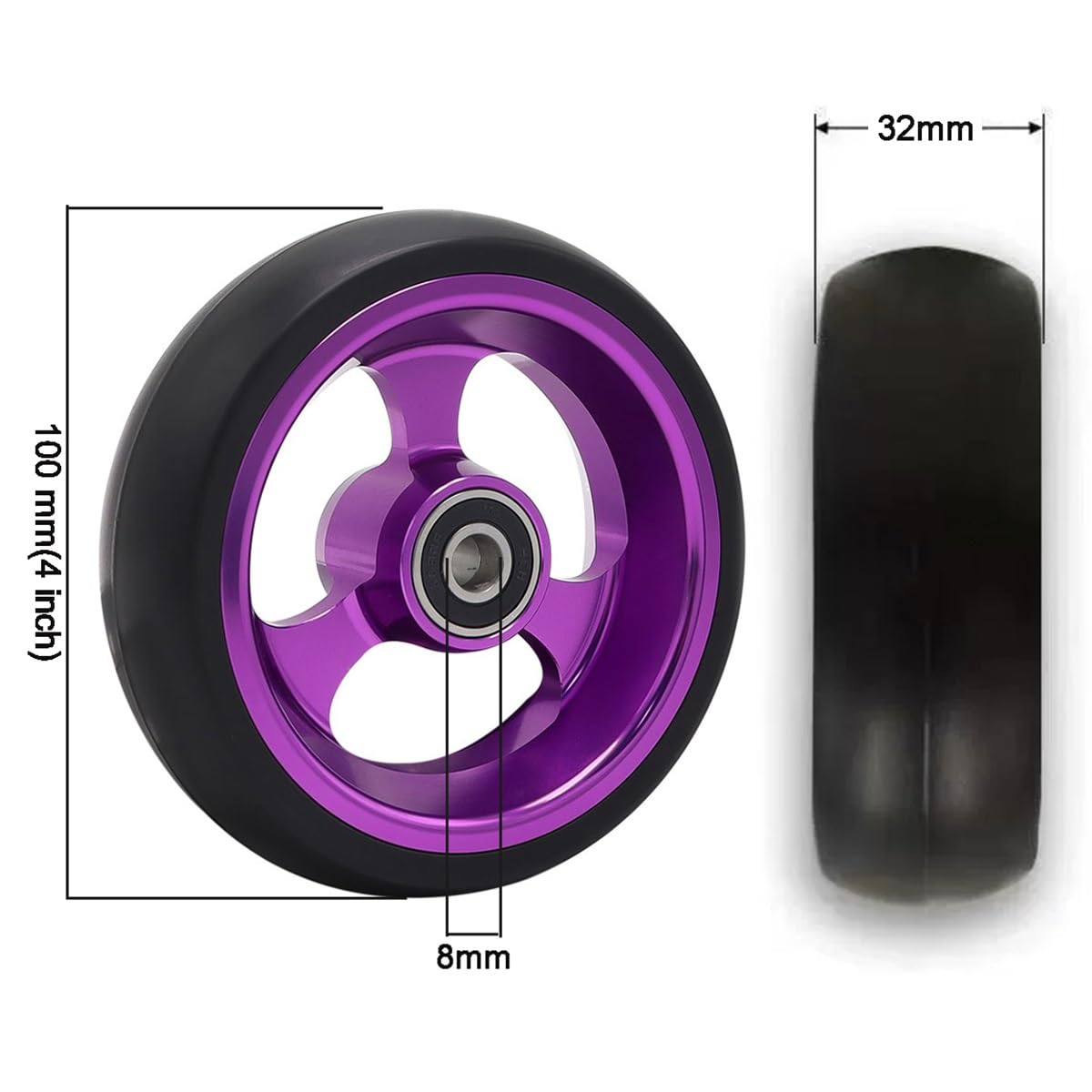 Koła zapasowe do wózków inwalidzkich, 2 szt, łożysko 5/16" (8 mm), opona pełna PU, akcesorium do wózków inwalidzkich ze stopu aluminium(4 inch)