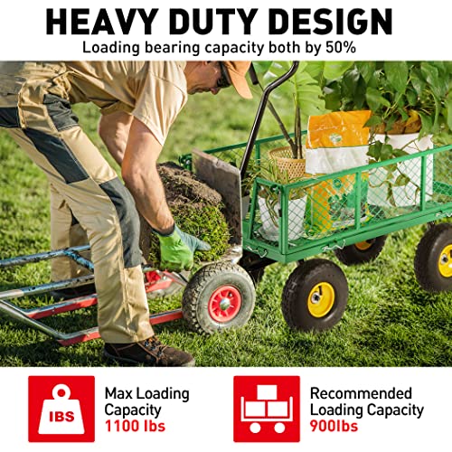 Heavy Duty Garden Cart, 900 Lbs Large Capacity Folding Utility Wagon Cart Steel Mesh With Inflatable Wheels (Green) #TOP2