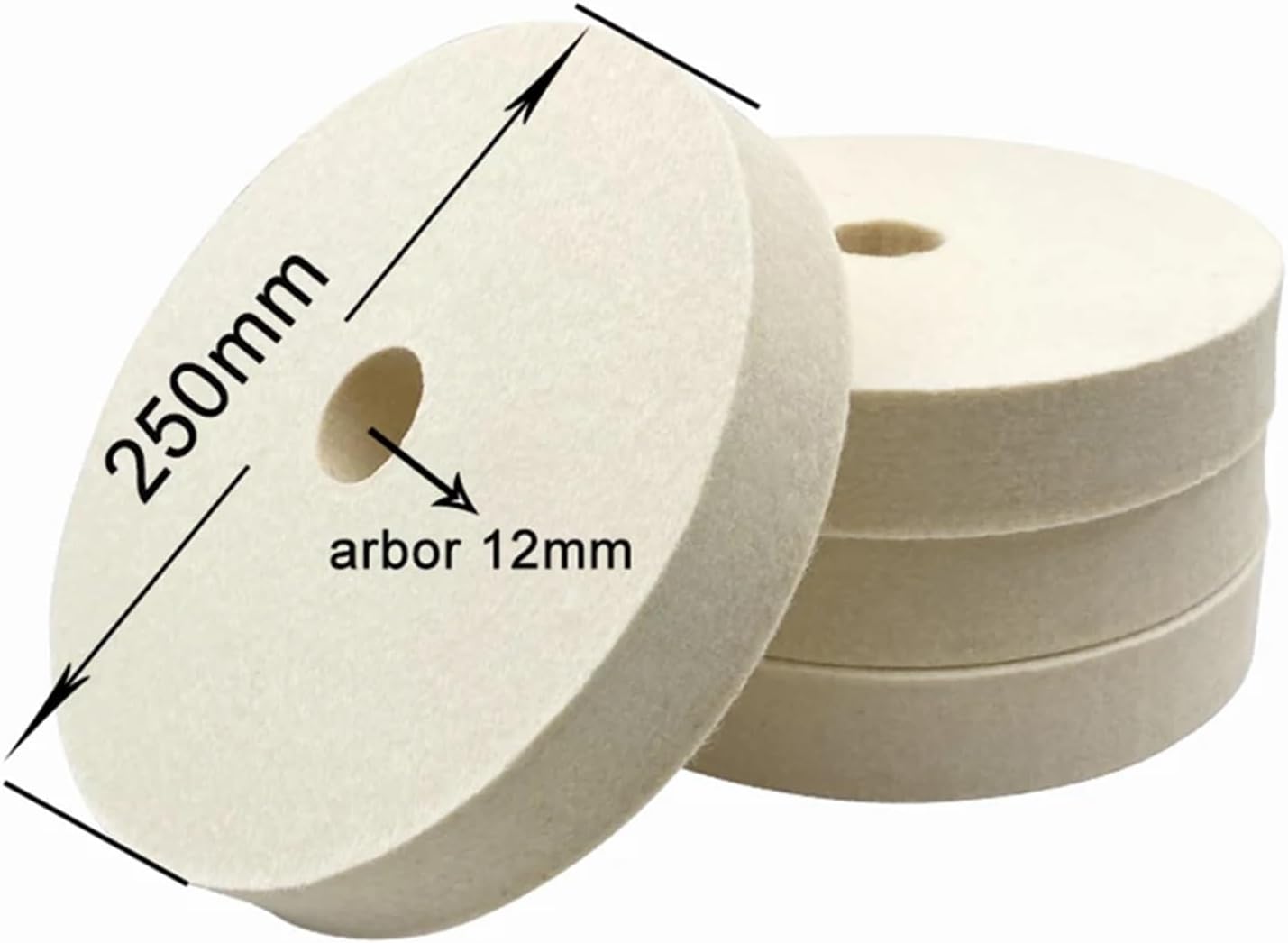 250mm T8 Polishing 10''Rock Hard Felt Wheels For Finishing System, Arbor 12mm(50cm)