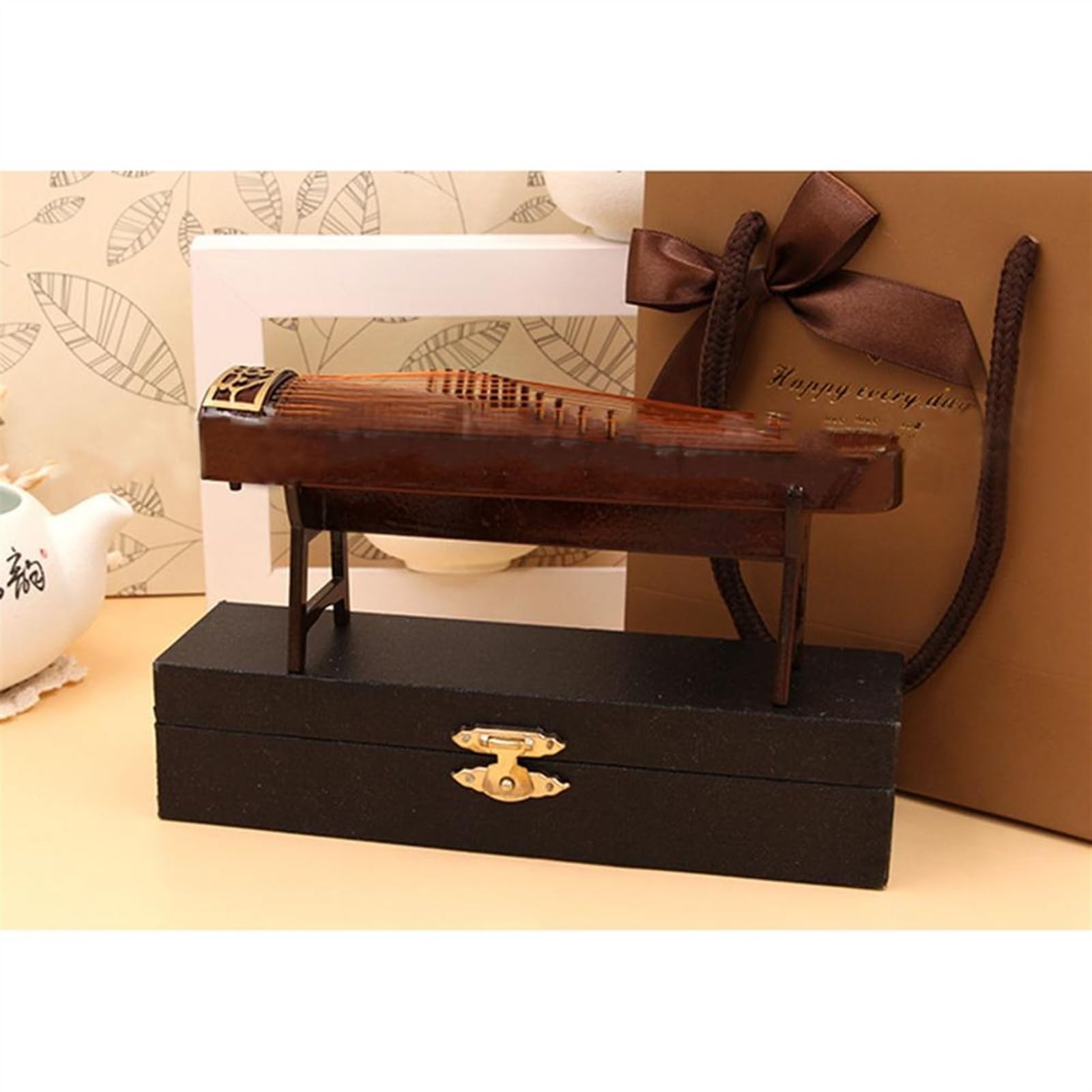 instrument muzyczny dekoracja do domu Mini Guzheng Ornament Drewniany Guzheng Model Domek Dla Lalek Scena Dekoracja Instrumentu Muzycznego (Color : 25cm)