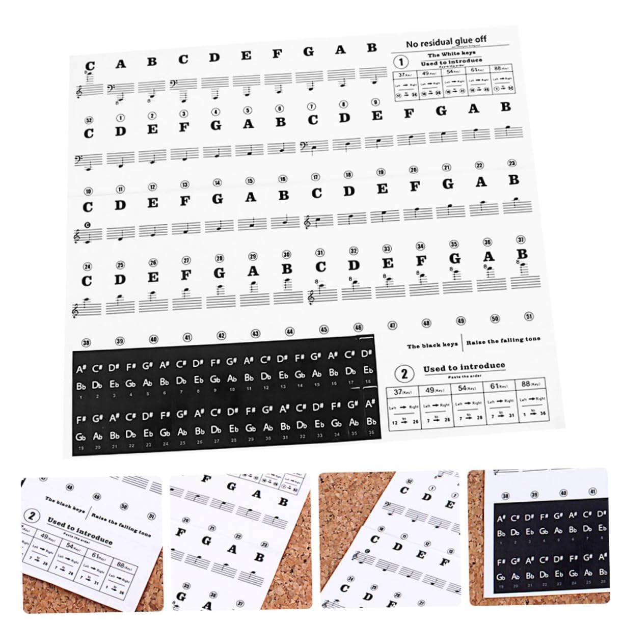 FAVOMOTO Removable Piano Notes Guide Stickers for 37/49/54/61/88 Keys Piano Keyboard Learning Tool