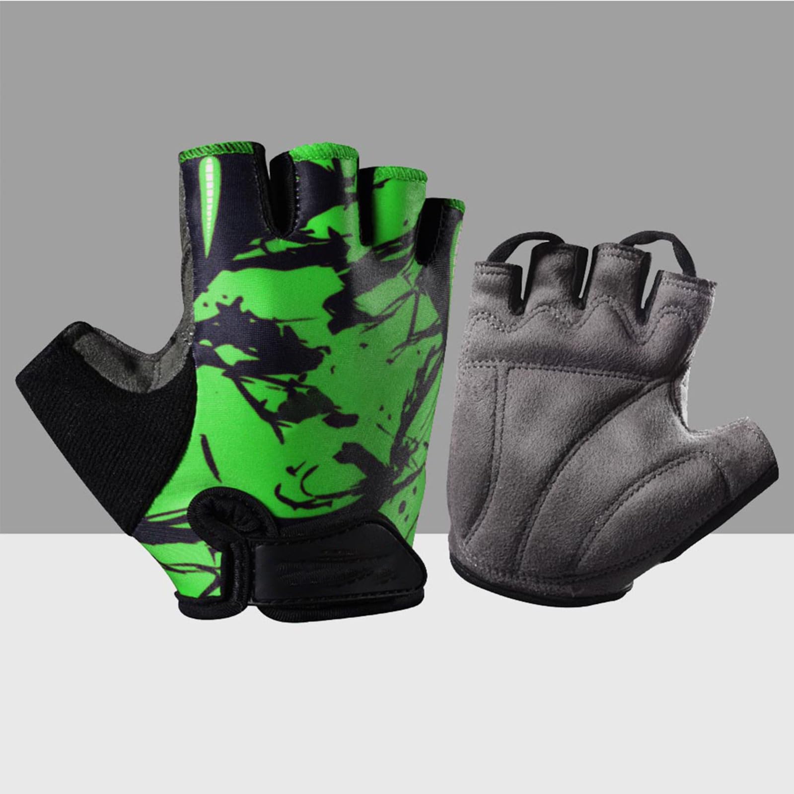 3stücke Kids Outdoor Sports Halbfingerhandschuhe rutschfeste Atmungsaktive Und Schockabsorbierende Workout-Handschuhe Für Junge Mädchen Grünes Totem Für Radfahren Klettern Und