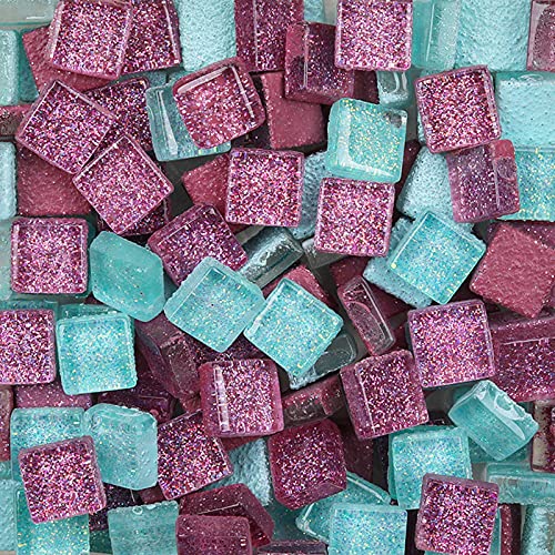 Anktily Carreaux de mosaïque en verre coloré 200 g Pièces carrées en verre mosaïque pour décoration artisanale, 1 x 1 cm (brillant)