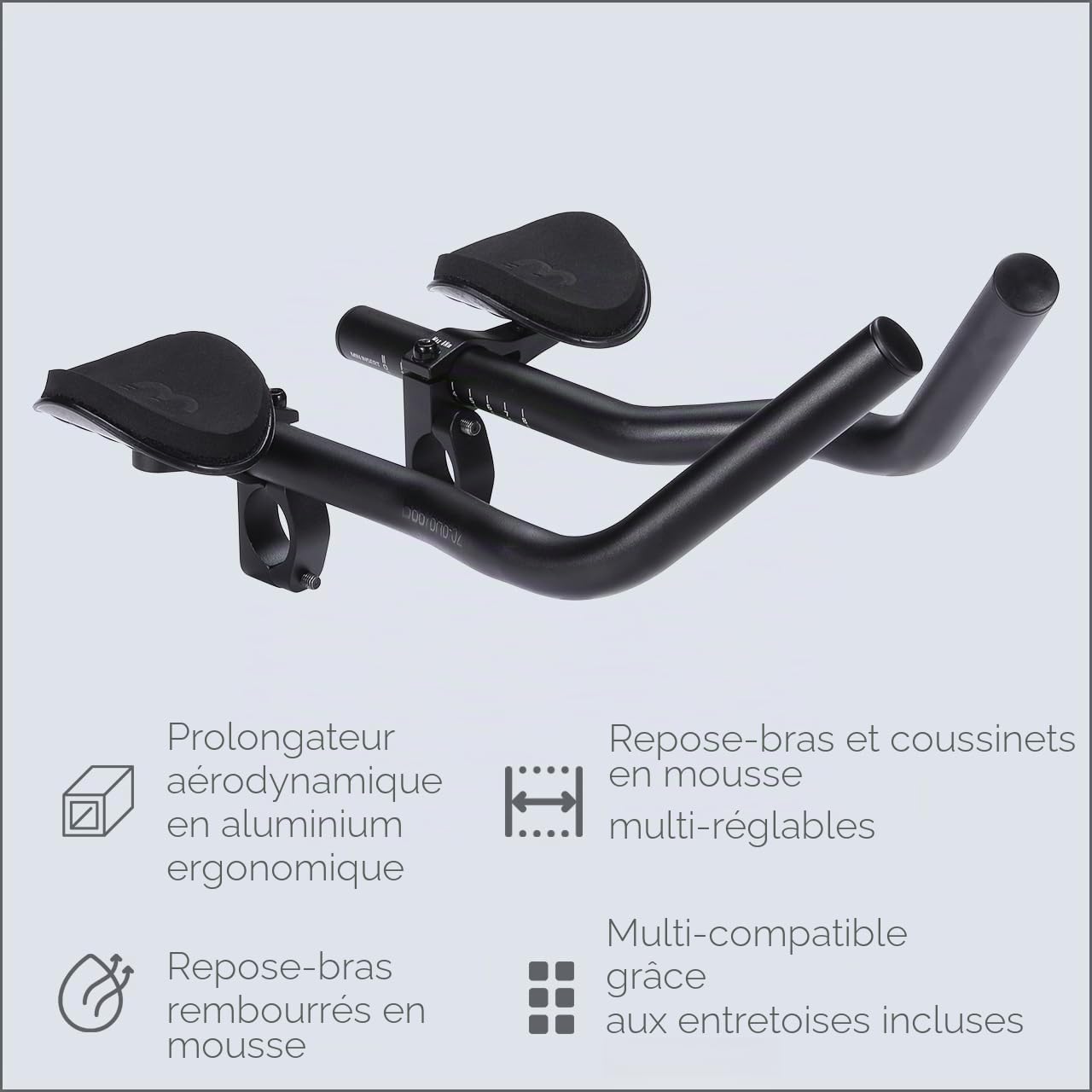 BBB Cycling AeroBase Aérobarres en Aluminium avec courbure ergonomique pour vélos de route avec coussinets de bras en EVA réglables | Compatible avec des guidons de 25.4/31.8 mm | BHB-52