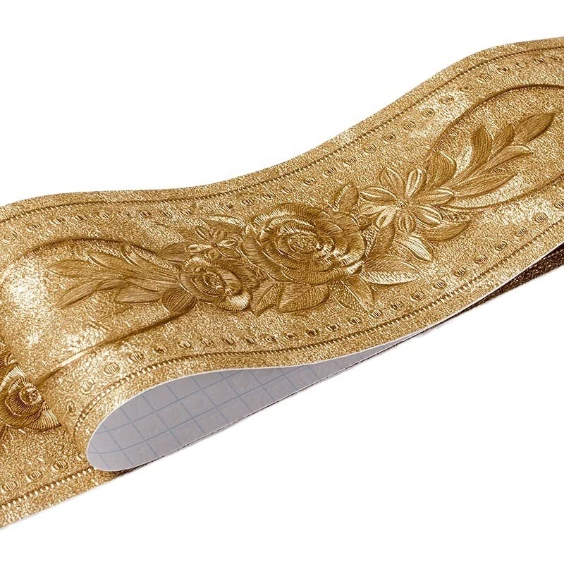 Cenefas Adhesivas 1 rollo/paquete de pegatinas pared impermeables con borde cintura, azulejo rústico en relieve 3D, línea autoadhesiva 5M longitud for sala estar y baño para la Cocina(Golden peony)