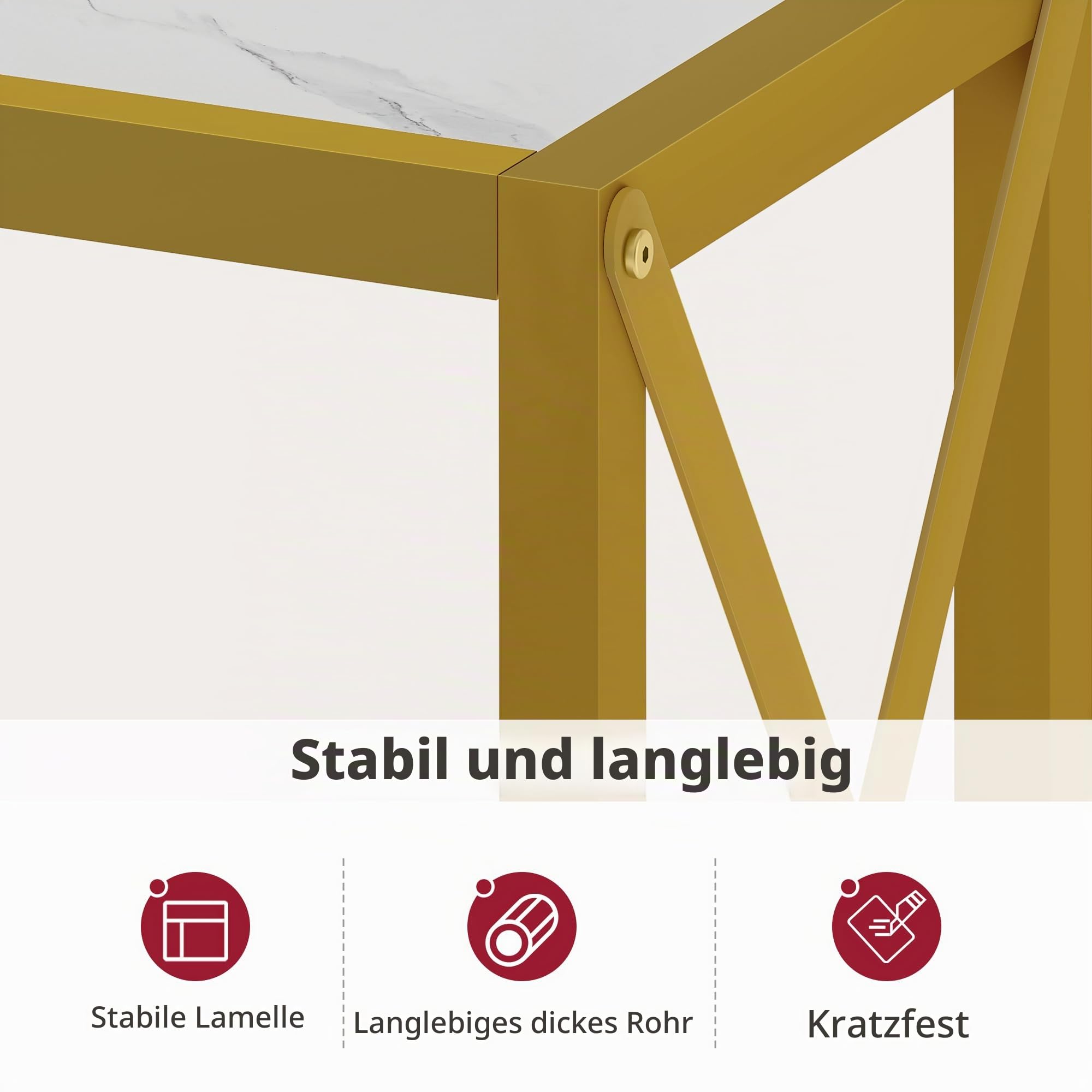 Tajsoon Eingangstisch, 106 cm, 2-stufiger Eingangs Konsolentisch, Schmaler Sofatisch mit Ablagen, Ideal für Flur, Eingangsbereich, Wohnzimmer, Foyer, Korridor und Büro, Gold und Weiß