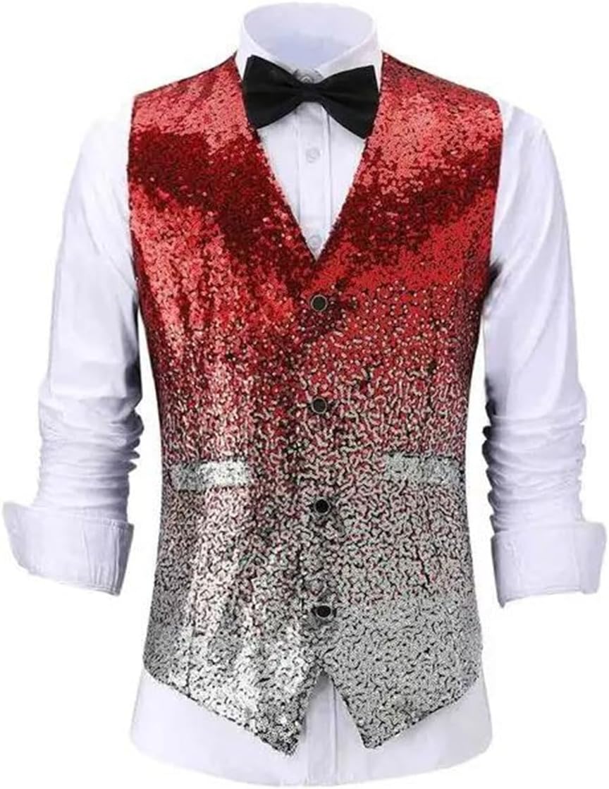 BCLYERBJ Heren Formeel Vest, Glanzende Pailletten Pak Vest BCLYERBJ Heren Formeel Vest, Glanzende Pailletten Pak Vest