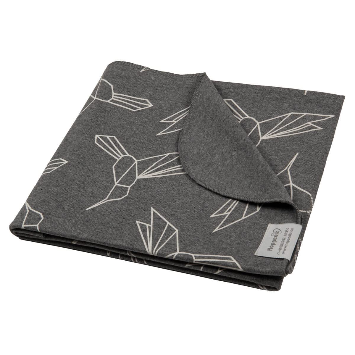 HOPPEDIZ Pucktuch, Einschlagdecke, Babydecke, Schmusetuch, Kuscheldecke, 100% Baumwolle, elastisch und anschmiegsam, ideal zum Pucken für Neugeborene, grau Kolibri