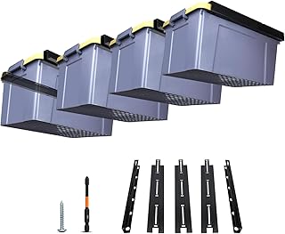TOPOWN 4-Set Overhead Garage Storage Bin Rack for 4 Bins Ceiling Garage Storage Rack Ceiling Racks for Garage Storage Garage Ceiling Storage Racks Overhead Tote Storage Rack Garage Ceiling Rail