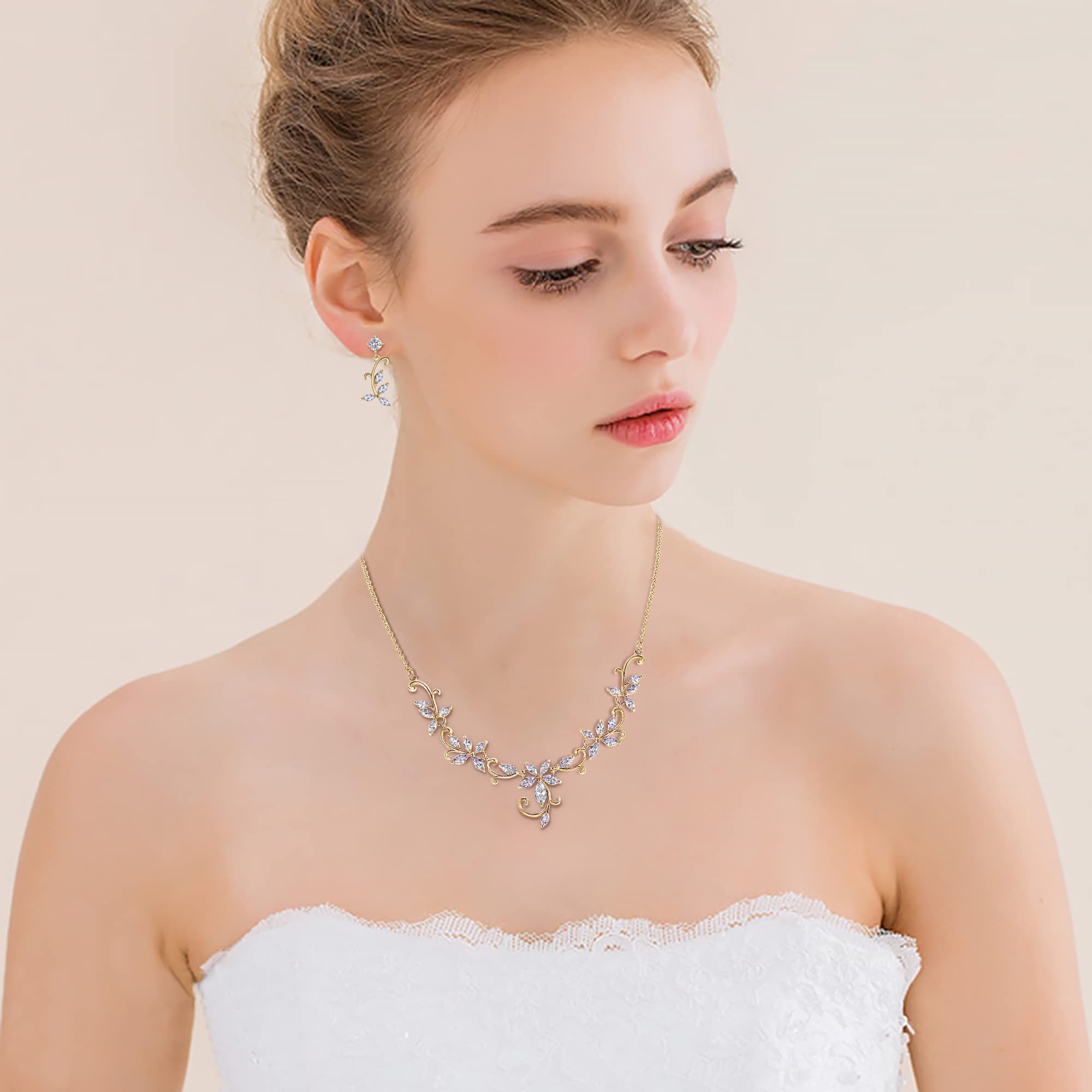 Braut Schmuck-Set für Damen Marquise Zirkonia CZ Statement Halskette, Ohrringe und Armband-Set für Hochzeit Party Klar Silber-Ton