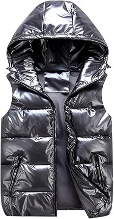 J.NNA Snap and Zipper Shiny Metallic Puffer Vest main image 1