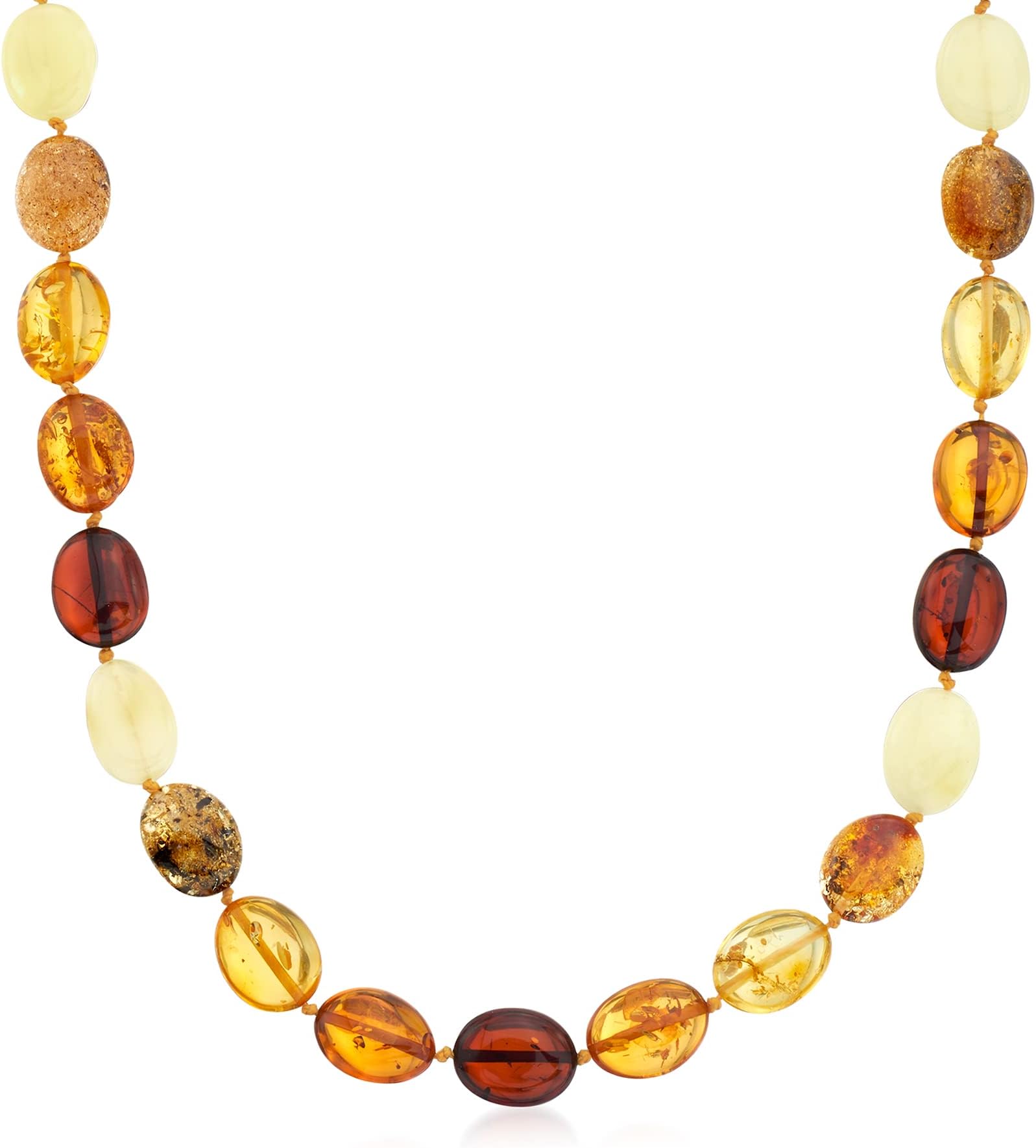 Ross-Simons11-13mm Multicolored Amber Bead Necklace With Sterling Silver
