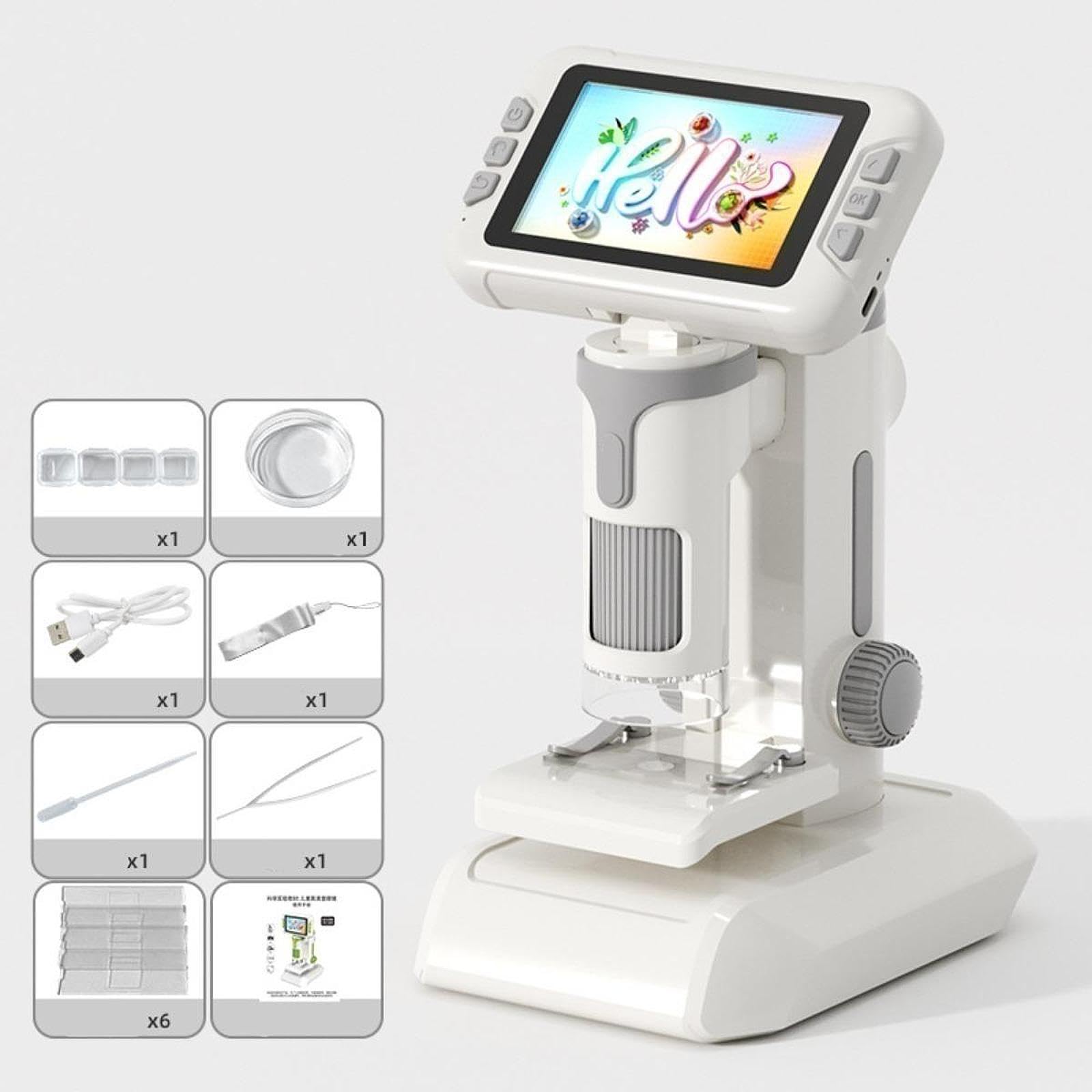 Microscopio Didattico per Bambini con Ingrandimento da 100x a 1600x. Giocattolo Scientifico per Bambini. Ideale per Studenti E Come Regalo di Complean, Grigio