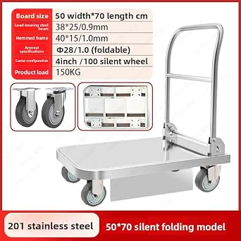 Flatbed Trolley Heavy Duty Stainless Steel Platform Truck Cart Industrial Utility Push For Moving In Food And Trailer