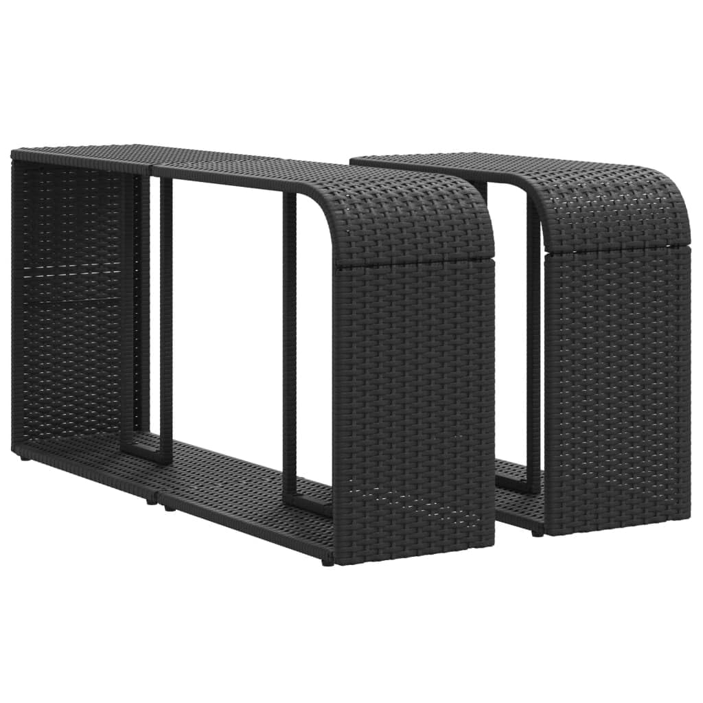 11-TLG. Garten-Sofagarnitur Schwarz Poly Rattan Ecksofa Mittelsofa Tisch Hocker Regal mit Glasplatte und abnehmbaren Kissen modular wetterfest für Balkon Terrasse und kleine Gärten