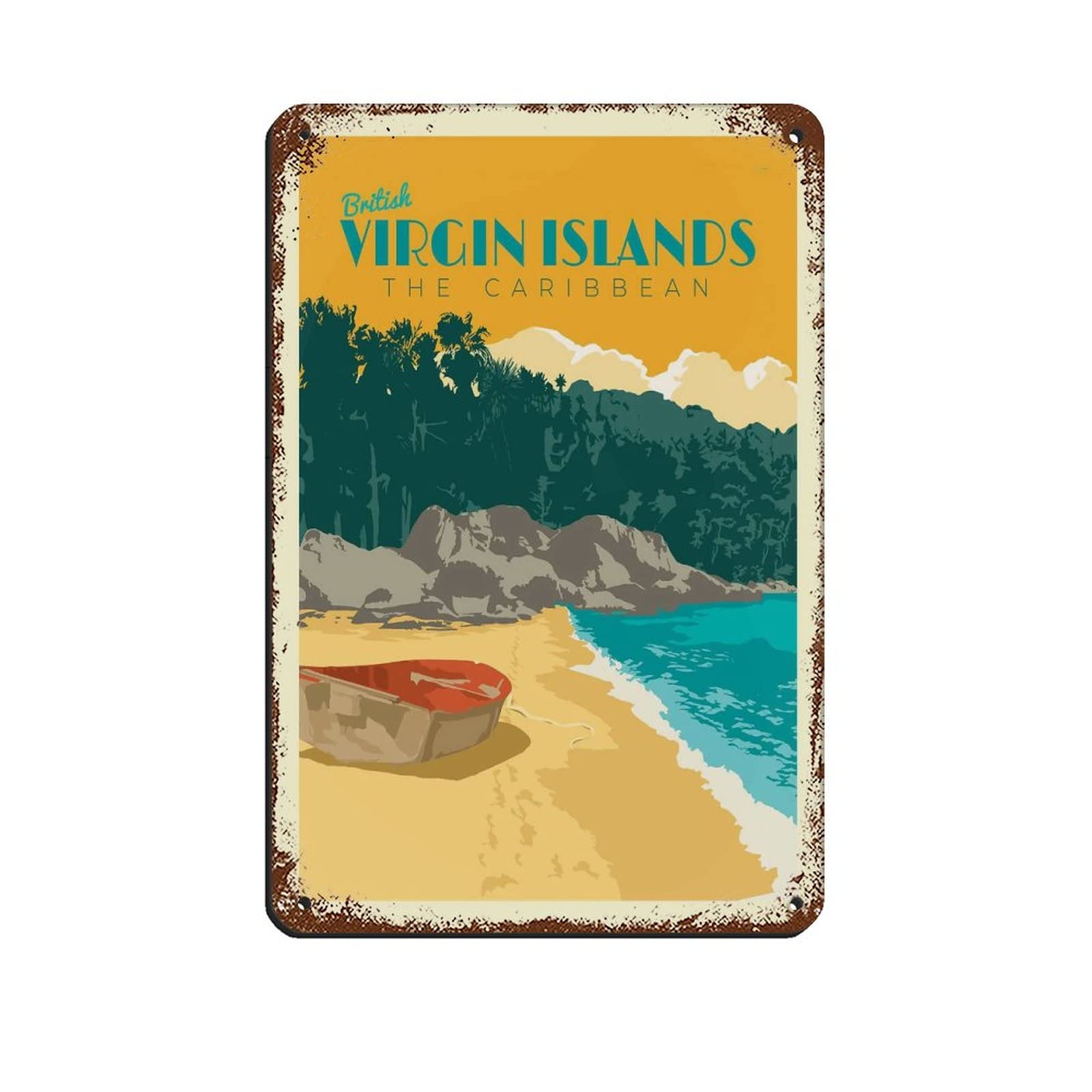 Kziwq T390 British Virgin Islands Caribbean Vintage Travel Poster Tin Sign Vintage Metal Pub Club Cafe Bar Home Wall Decor Poster Retro 15X30cm